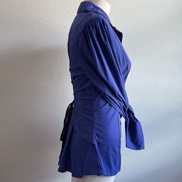 2B BEBE Purple Black Victorian Corset Lace Long Sleeve Shirt Asymmetric Button - Picture 8 of 11